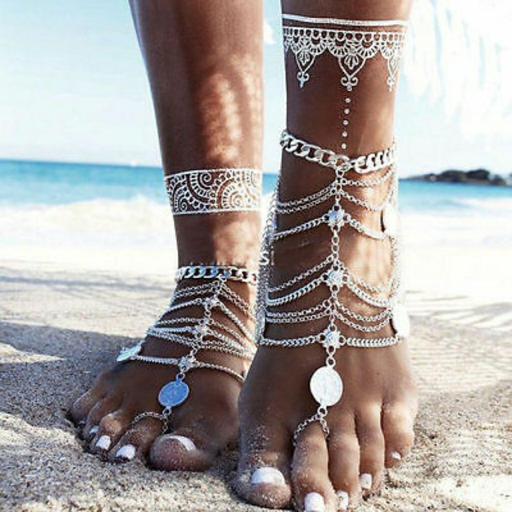 2 Pairs of boho chic anklets